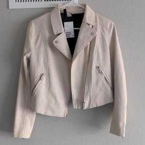 H&M Faux Leather Cropped Motorcycle Jacket Cream